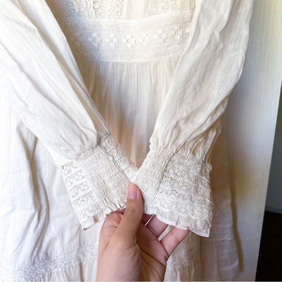 Reformation Dress Elisabetta Lace Long-Sleeve Cotton Mini Peasant Cream 10 EUC - Picture 5 of 10
